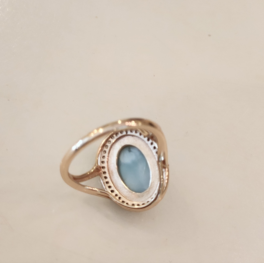 Elegant Blue Oval Stone .925 Plated Ring By Adornia - Picture 4 of 8